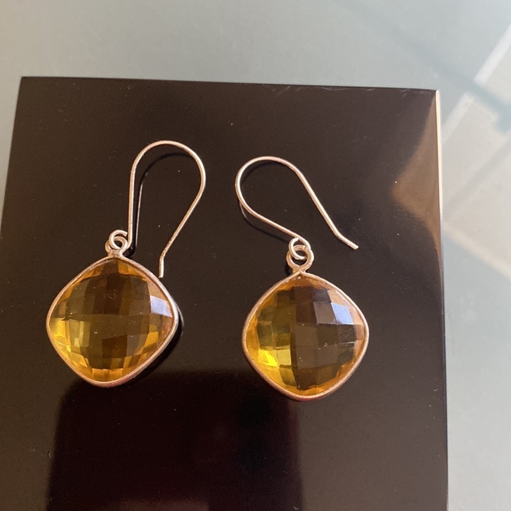 NEW 925 STERLING SILVER and Authentic Citrine Drop Earrings - Picture 5 of 6